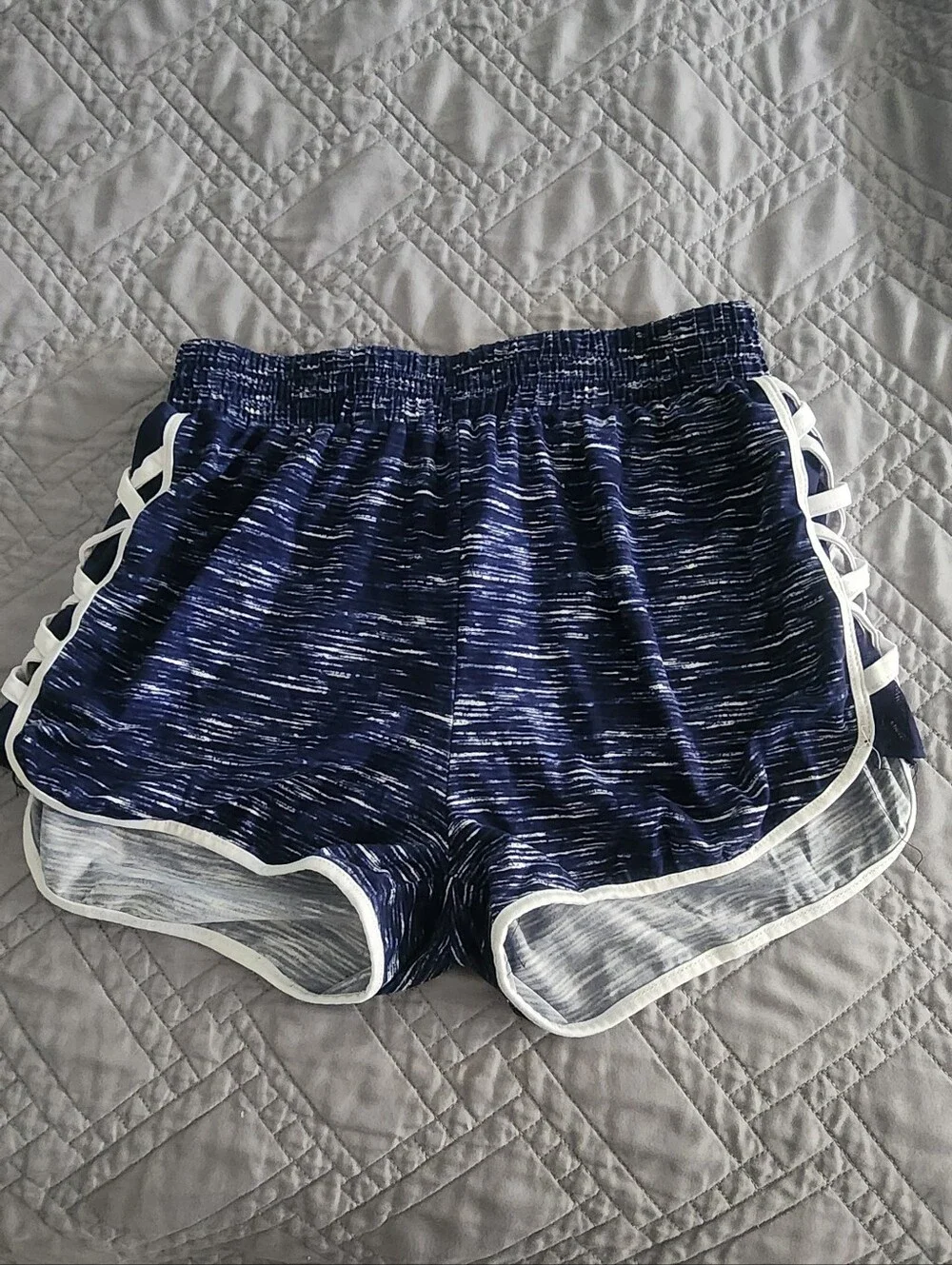 shosho Navy Space-Dye Athletic Shorts with White Trim